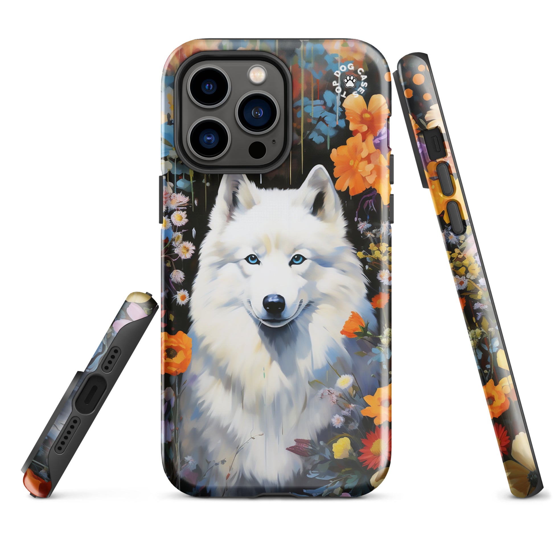 White Siberian Husky Around Flowers Tough Case for iPhone - Top Dog Cases - #CuteDog, #CuteDogs, #Flowers, #Husky, #iPhone, #iPhone11, #iphone11case, #iPhone12, #iPhone12case, #iPhone13, #iPhone13case, #iPhone13DogCase, #iPhone13Mini, #iPhone13Pro, #iPhone13ProMax, #iPhone14, #iPhone14case, #iPhone14DogCase, #iPhone14Plus, #iPhone14Pluscase, #iPhone14Pro, #iPhone14ProMax, #iPhone14ProMaxCase, #iPhone15, #iPhone15case, #iPhonecase, #iphonedogcase, #Siberian Husky, #White Siberian Husky, DogsandFlowers