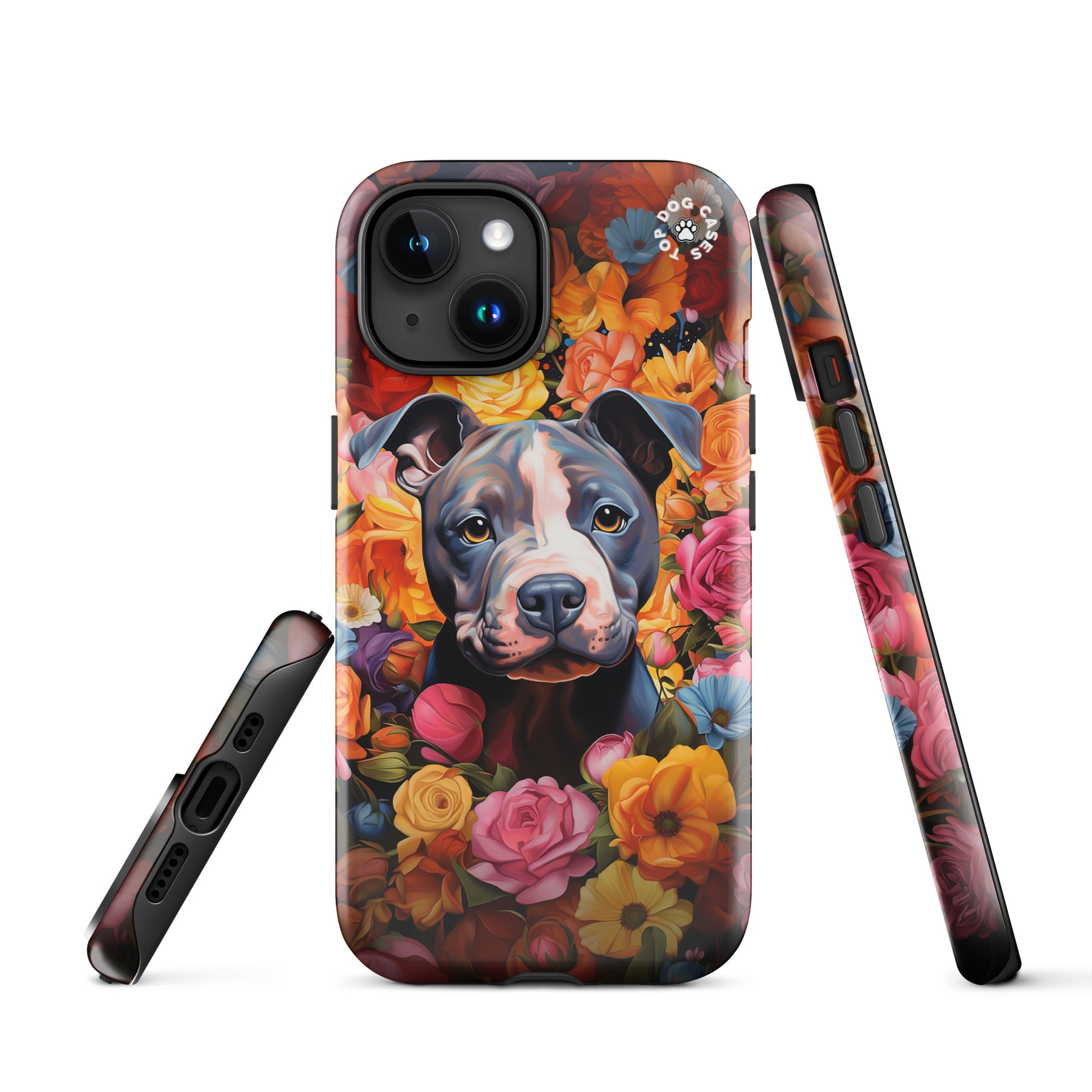 Pitbull Around Flowers Tough Case for iPhone - Top Dog Cases - #CuteDog, #CuteDogs, #DogPhoneCase, #DogsAndFlowers, #Flowers, #iPhone, #iPhone11, #iphone11case, #iPhone12, #iPhone12case, #iPhone13, #iPhone13case, #iPhone13DogCase, #iPhone13Mini, #iPhone13Pro, #iPhone13ProMax, #iPhone14, #iPhone14case, #iPhone14DogCase, #iPhone14Plus, #iPhone14Pluscase, #iPhone14Pro, #iPhone14ProMax, #iPhone14ProMaxCase, #iPhone15, #iPhone15case, #iPhonecase, #iphonedogcase, #Pitbull