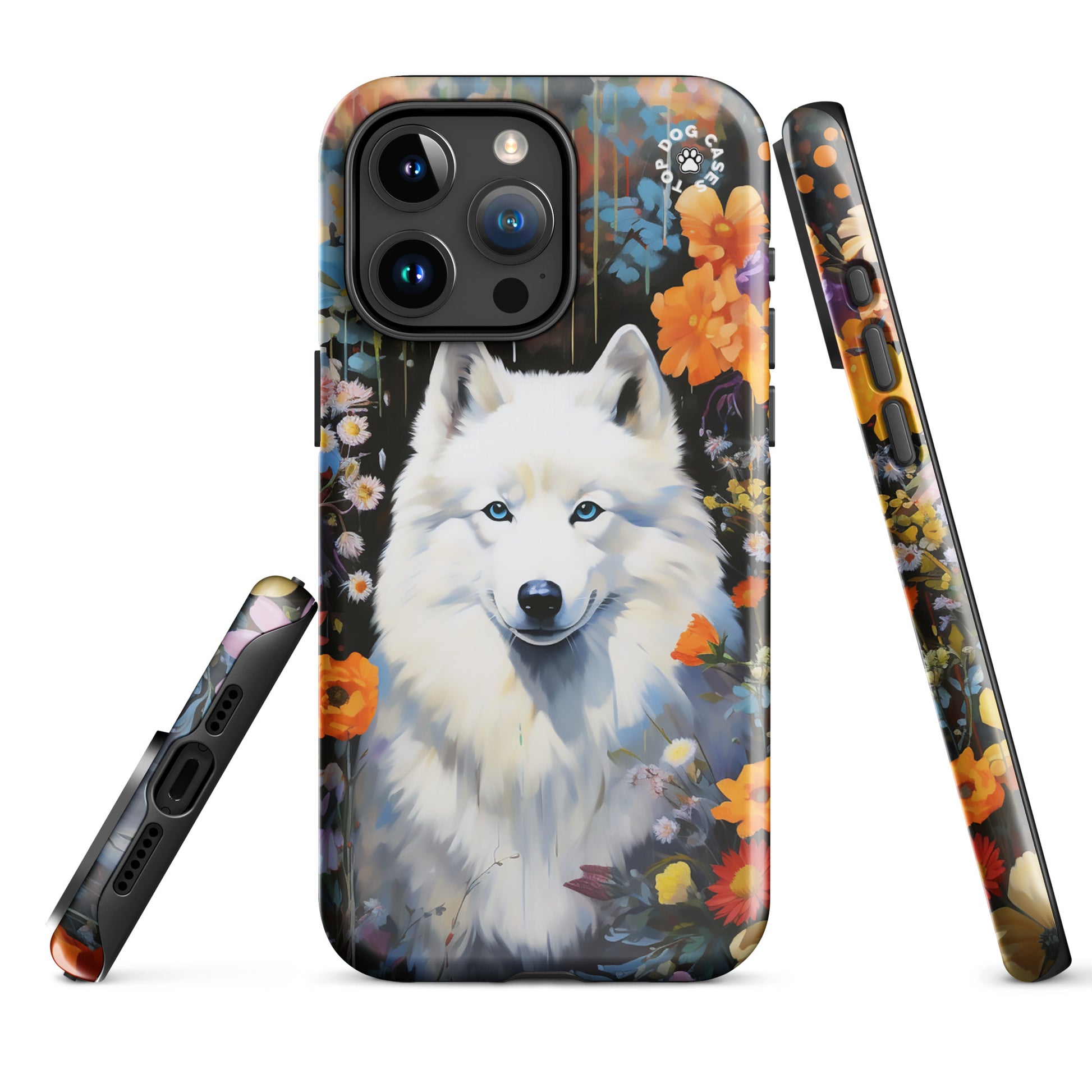 White Siberian Husky Around Flowers Tough Case for iPhone - Top Dog Cases - #CuteDog, #CuteDogs, #Flowers, #Husky, #iPhone, #iPhone11, #iphone11case, #iPhone12, #iPhone12case, #iPhone13, #iPhone13case, #iPhone13DogCase, #iPhone13Mini, #iPhone13Pro, #iPhone13ProMax, #iPhone14, #iPhone14case, #iPhone14DogCase, #iPhone14Plus, #iPhone14Pluscase, #iPhone14Pro, #iPhone14ProMax, #iPhone14ProMaxCase, #iPhone15, #iPhone15case, #iPhonecase, #iphonedogcase, #Siberian Husky, #White Siberian Husky, DogsandFlowers