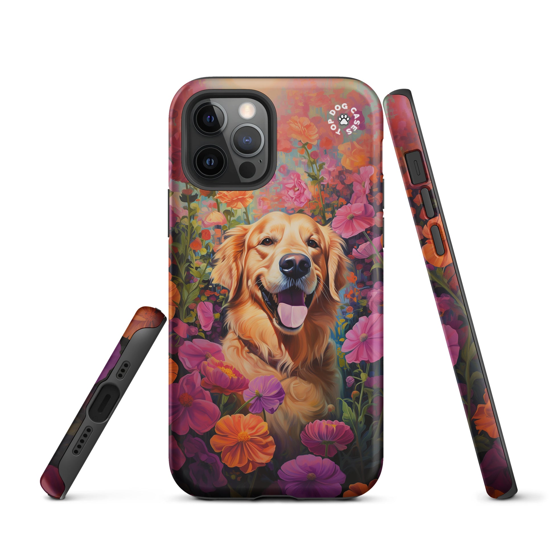 Happy Golden Retriever Around Flowers Tough Case for iPhone - Top Dog Cases - #CuteDog, #CuteDogs, #DogsAndFlowers, #Golden Retriever, #GoldenRetrieverCase, #HappyDog, #iPhone, #iPhone11, #iphone11case, #iPhone12, #iPhone12case, #iPhone13, #iPhone13case, #iPhone13DogCase, #iPhone13Mini, #iPhone13Pro, #iPhone13ProMax, #iPhone14, #iPhone14case, #iPhone14DogCase, #iPhone14Plus, #iPhone14Pluscase, #iPhone14Pro, #iPhone14ProMax, #iPhone14ProMaxCase, #iPhone15, #iPhone15case, #iPhonecase, #iphonedogcase