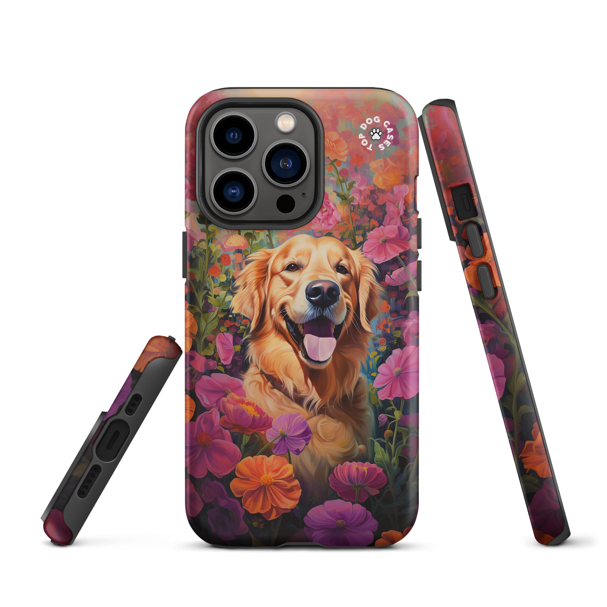 Happy Golden Retriever Around Flowers Tough Case for iPhone - Top Dog Cases - #CuteDog, #CuteDogs, #DogsAndFlowers, #Golden Retriever, #GoldenRetrieverCase, #HappyDog, #iPhone, #iPhone11, #iphone11case, #iPhone12, #iPhone12case, #iPhone13, #iPhone13case, #iPhone13DogCase, #iPhone13Mini, #iPhone13Pro, #iPhone13ProMax, #iPhone14, #iPhone14case, #iPhone14DogCase, #iPhone14Plus, #iPhone14Pluscase, #iPhone14Pro, #iPhone14ProMax, #iPhone14ProMaxCase, #iPhone15, #iPhone15case, #iPhonecase, #iphonedogcase