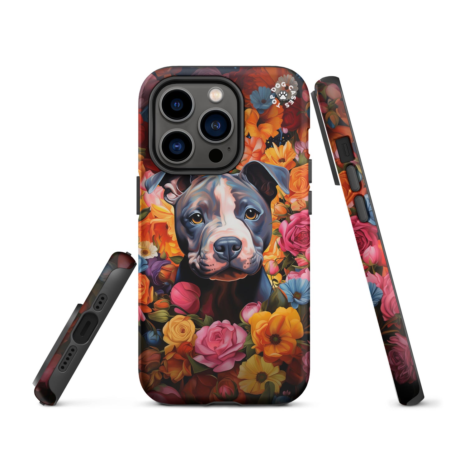 Pitbull Around Flowers Tough Case for iPhone - Top Dog Cases - #CuteDog, #CuteDogs, #DogPhoneCase, #DogsAndFlowers, #Flowers, #iPhone, #iPhone11, #iphone11case, #iPhone12, #iPhone12case, #iPhone13, #iPhone13case, #iPhone13DogCase, #iPhone13Mini, #iPhone13Pro, #iPhone13ProMax, #iPhone14, #iPhone14case, #iPhone14DogCase, #iPhone14Plus, #iPhone14Pluscase, #iPhone14Pro, #iPhone14ProMax, #iPhone14ProMaxCase, #iPhone15, #iPhone15case, #iPhonecase, #iphonedogcase, #Pitbull