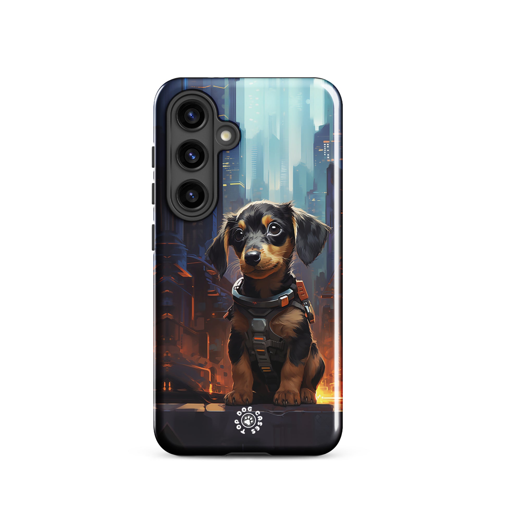 Dachshund in the City - Samsung Phone Case - Cute Phone Cases - Top Dog Cases - #CyberpunkCityDog, #Dachshund, #SamsungGalaxyCase, #SamsungGalaxyS20, #SamsungGalaxyS21, #SamsungGalaxyS22, #SamsungGalaxyS22Ultra, #SamsungGalaxyS23, #SamsungGalaxyS23Ultra