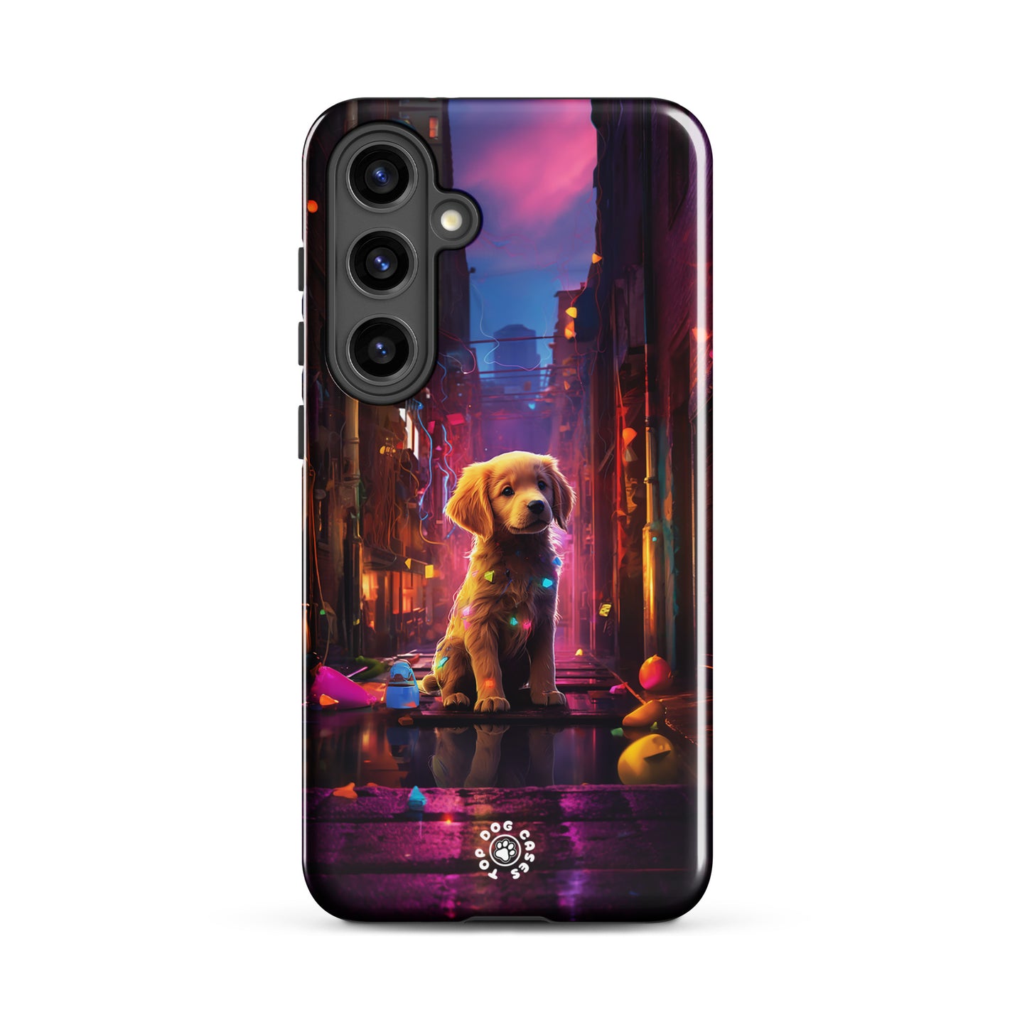 Golden Retriever in the City - Samsung Phone Case - Cute Phone Cases - Top Dog Cases - #CyberpunkCityDog, #GoldenRetriever, #SamsungGalaxyCase, #SamsungGalaxyS20, #SamsungGalaxyS21, #SamsungGalaxyS22, #SamsungGalaxyS22Ultra, #SamsungGalaxyS23, #SamsungGalaxyS23Ultra
