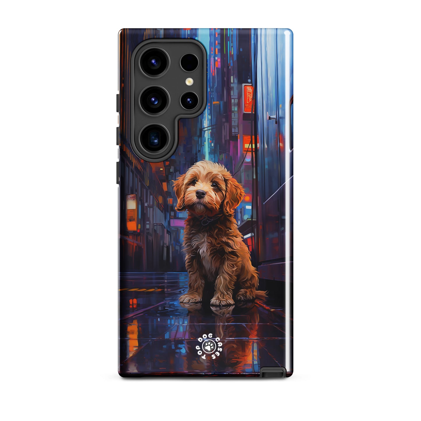 Goldendoodle in the City - Samsung Phone Case - Cute Phone Cases - Top Dog Cases - #CityDogs, #CuteDogs, #CyberpunkCityDog, #Goldendoodle, #SamsungGalaxyCase, #SamsungGalaxyS20, #SamsungGalaxyS21, #SamsungGalaxyS22, #SamsungGalaxyS22Ultra, #SamsungGalaxyS23, #SamsungGalaxyS23Ultra