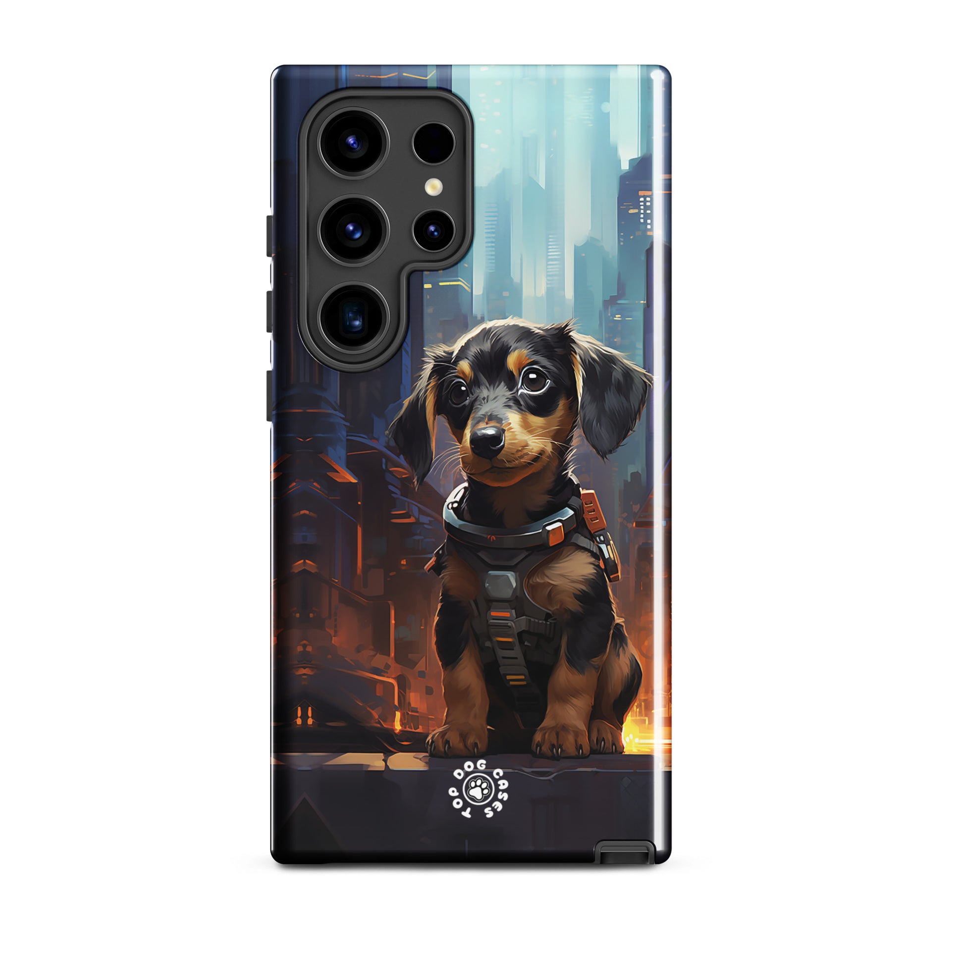 Dachshund in the City - Samsung Phone Case - Cute Phone Cases - Top Dog Cases - #CyberpunkCityDog, #Dachshund, #SamsungGalaxyCase, #SamsungGalaxyS20, #SamsungGalaxyS21, #SamsungGalaxyS22, #SamsungGalaxyS22Ultra, #SamsungGalaxyS23, #SamsungGalaxyS23Ultra